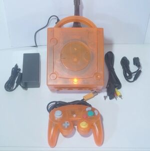 Clear Citrus Orange Nintendo GameCube DOL-001 (USA) with Orange LED & Controller